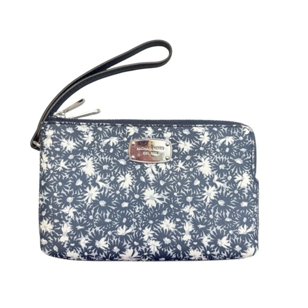 Michael Kors Blue Floral double zipper Wristlet clutch bag - Picture 1 of 7